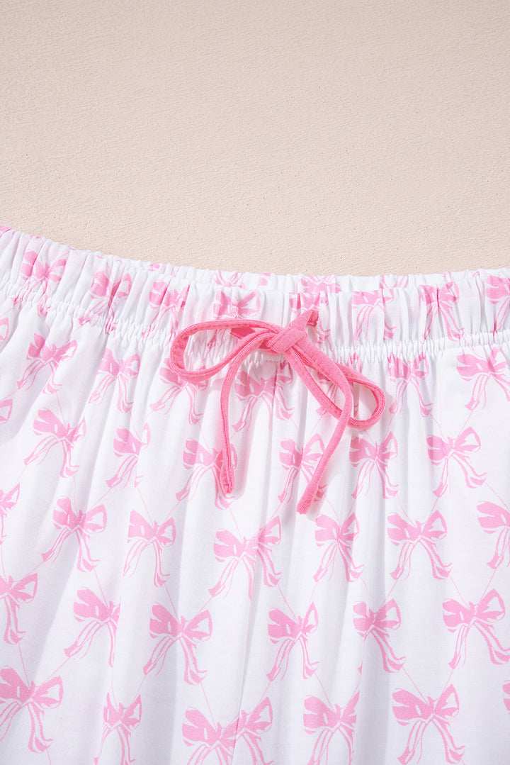 Pink Bow Print Long Sleeve Shirt and Pants Soft Pajama Set
