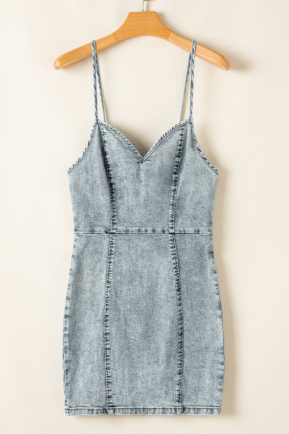 Sleeveless V Neck Back Zipped Denim Dress