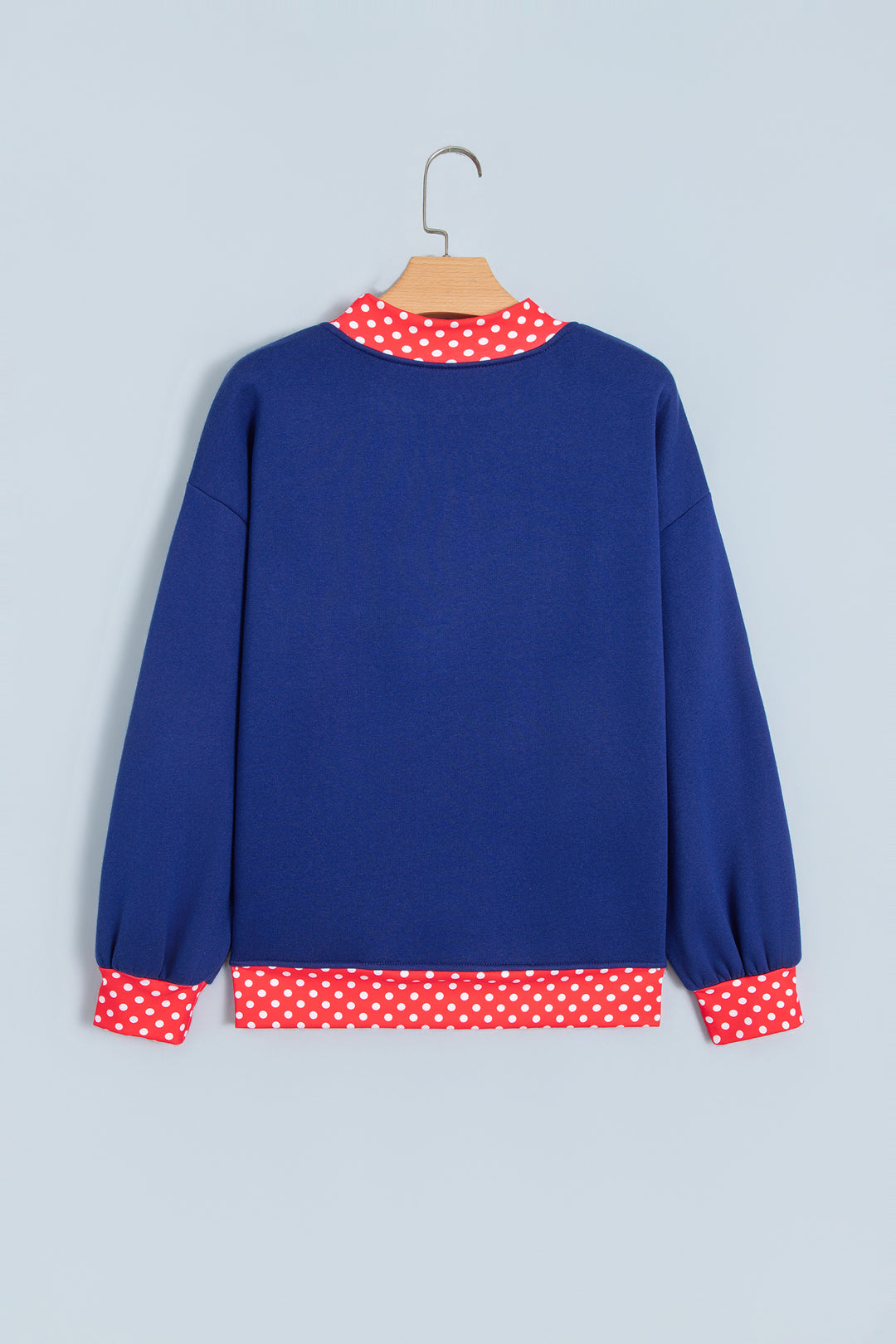 Dirty blue Polka Dot Letter Print Contrast Trim Mock Neck Sweatshirt