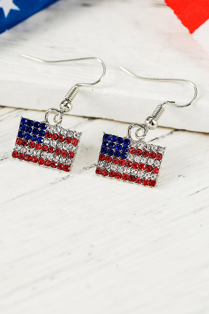 Boucles d'oreilles pendantes carrées en strass avec drapeau américain