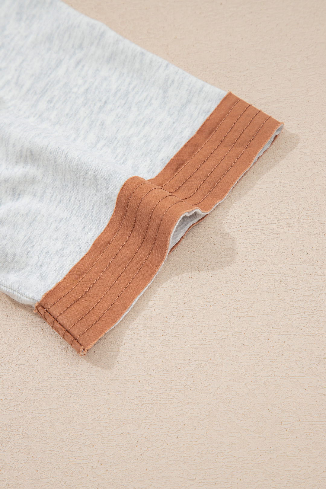 Light Grey Raw Seam Color Block Detail Buttoned Henley Tee