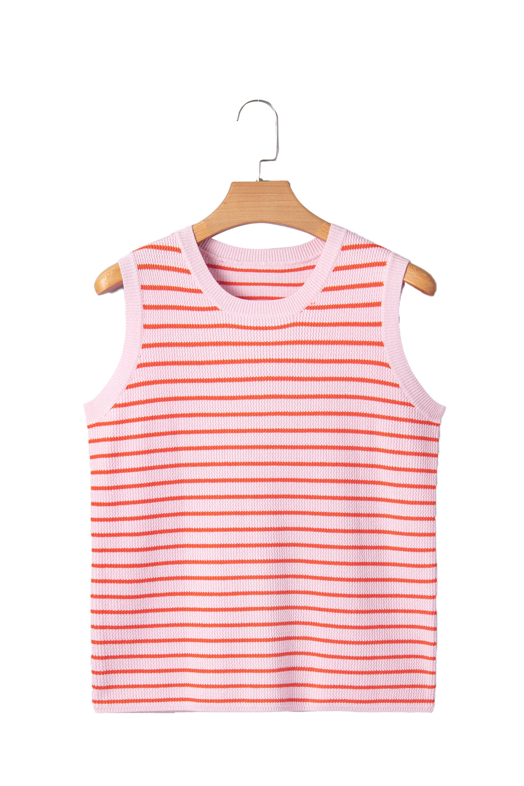 Pink Stripe Textured Knit Sleeveless Casual Sweater Top
