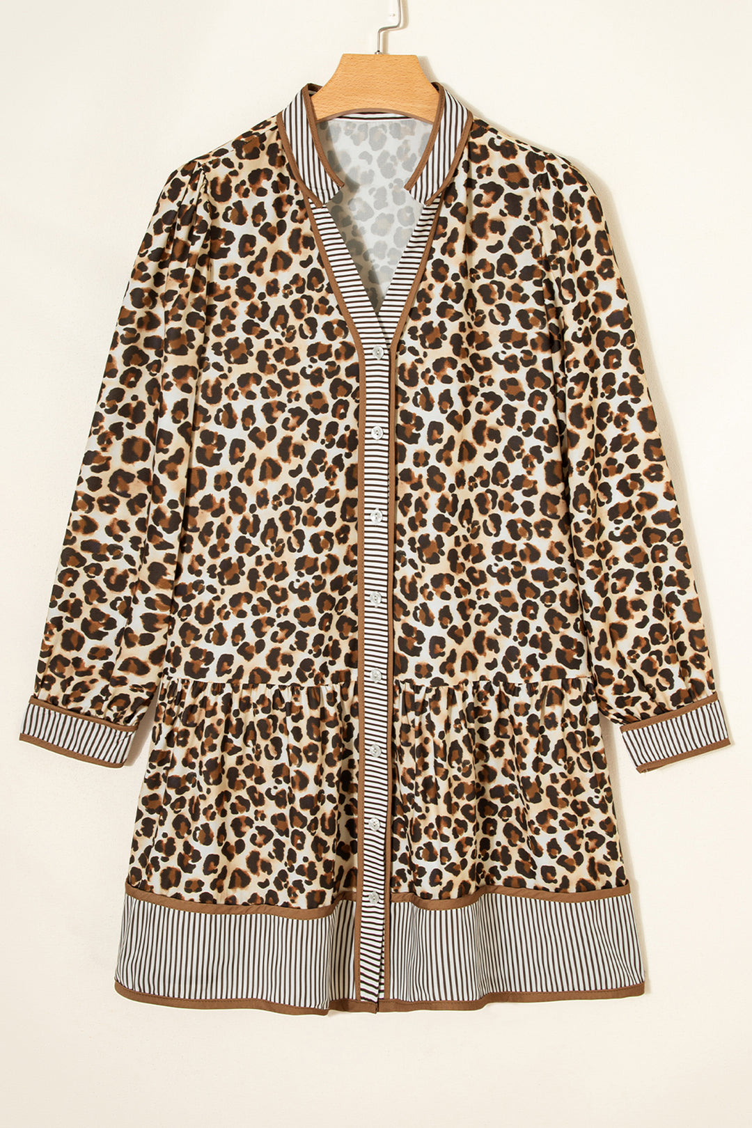 Leopard Print Striped Patchwork 3/4 Sleeve Loose Mini Dress