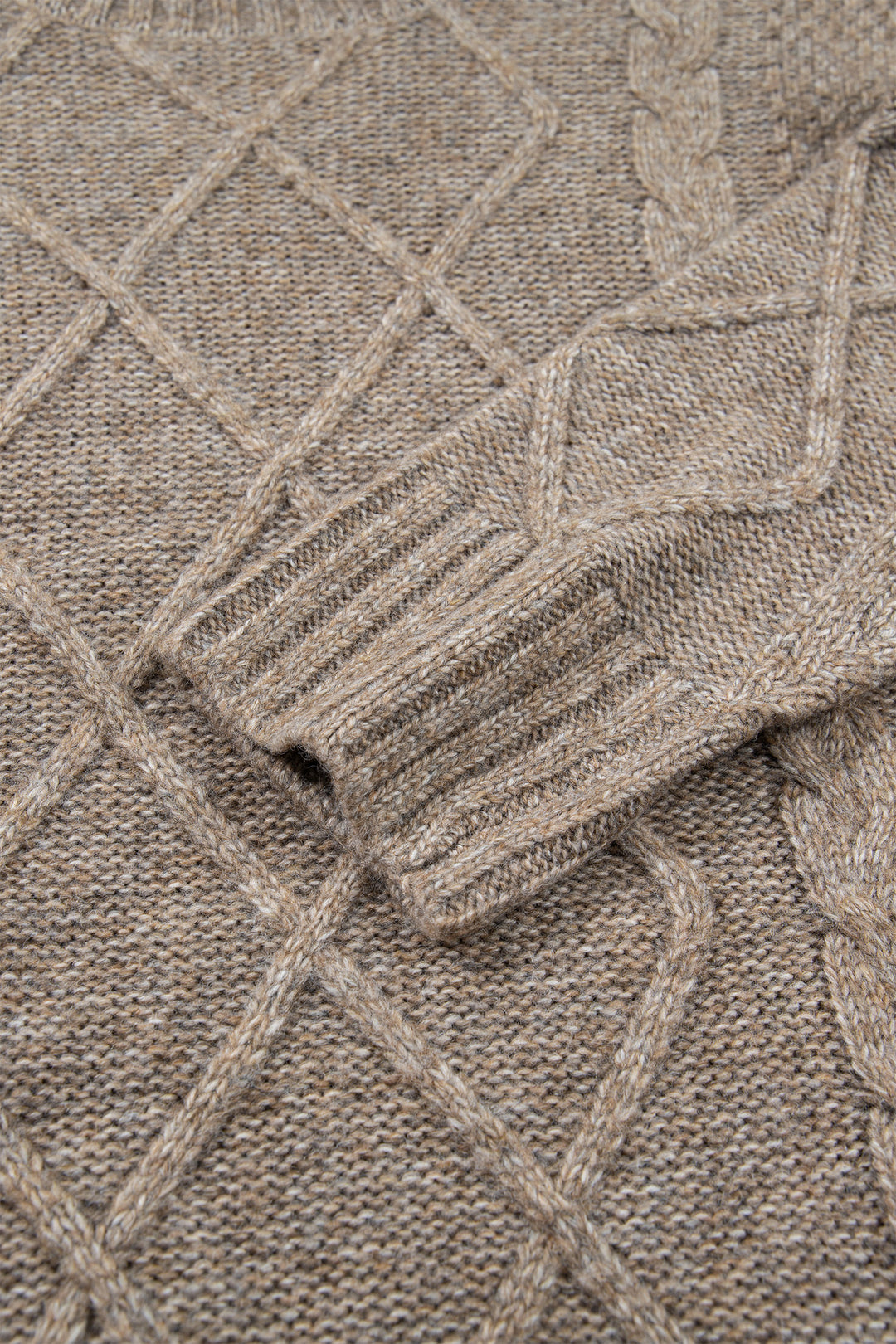 Dark Khaki High Neck Drop Shoulder Cable Knit Regular Length Sweater
