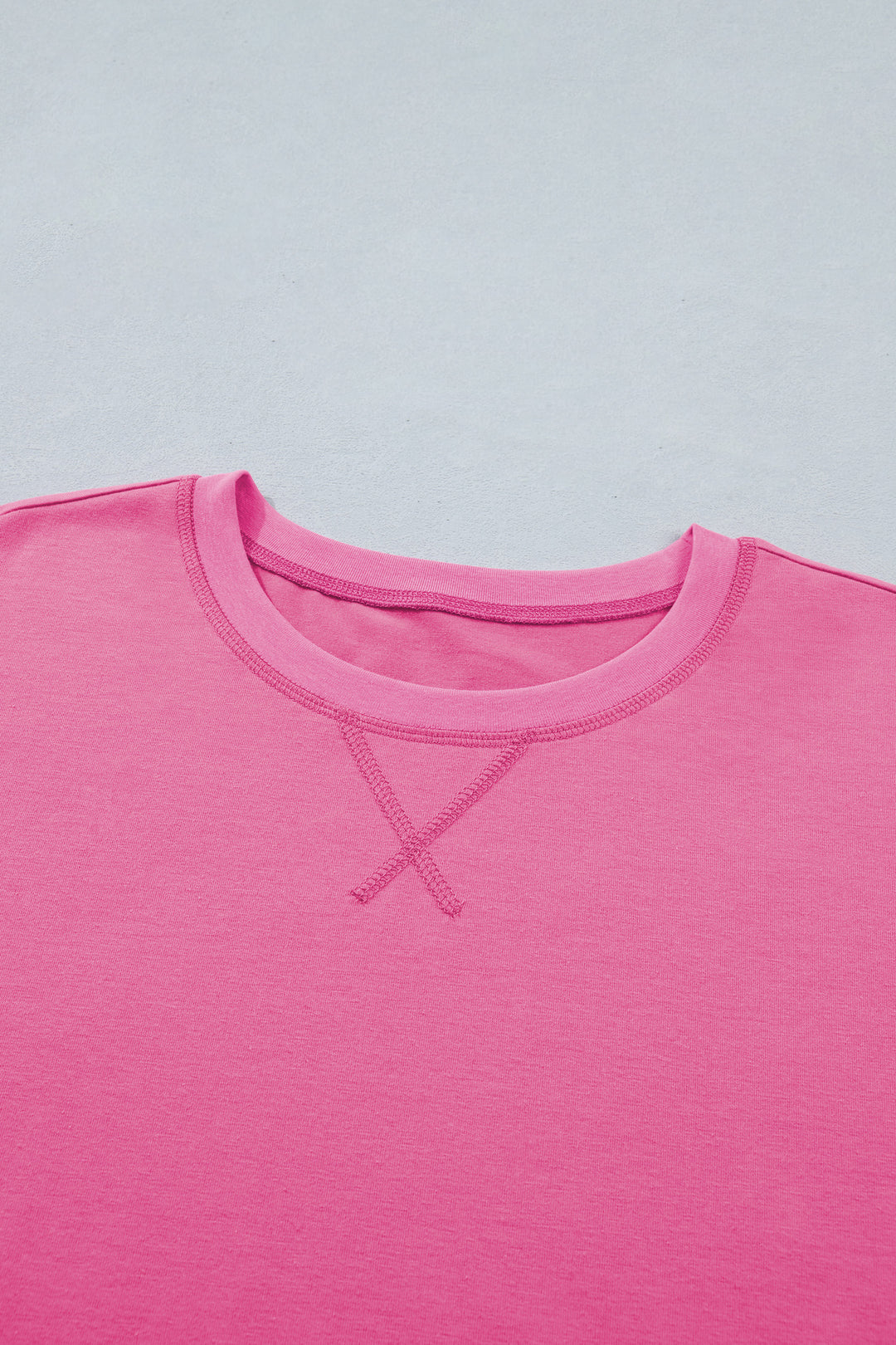 Bright Pink Seam Detail Raw Edge Tee Rainbow Waistband Casual Short Set