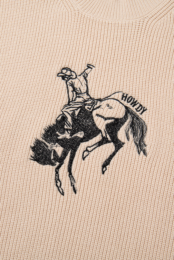 HOWDY Rodeo Cowboy Graphic High Neck Short Sleeve Sweater