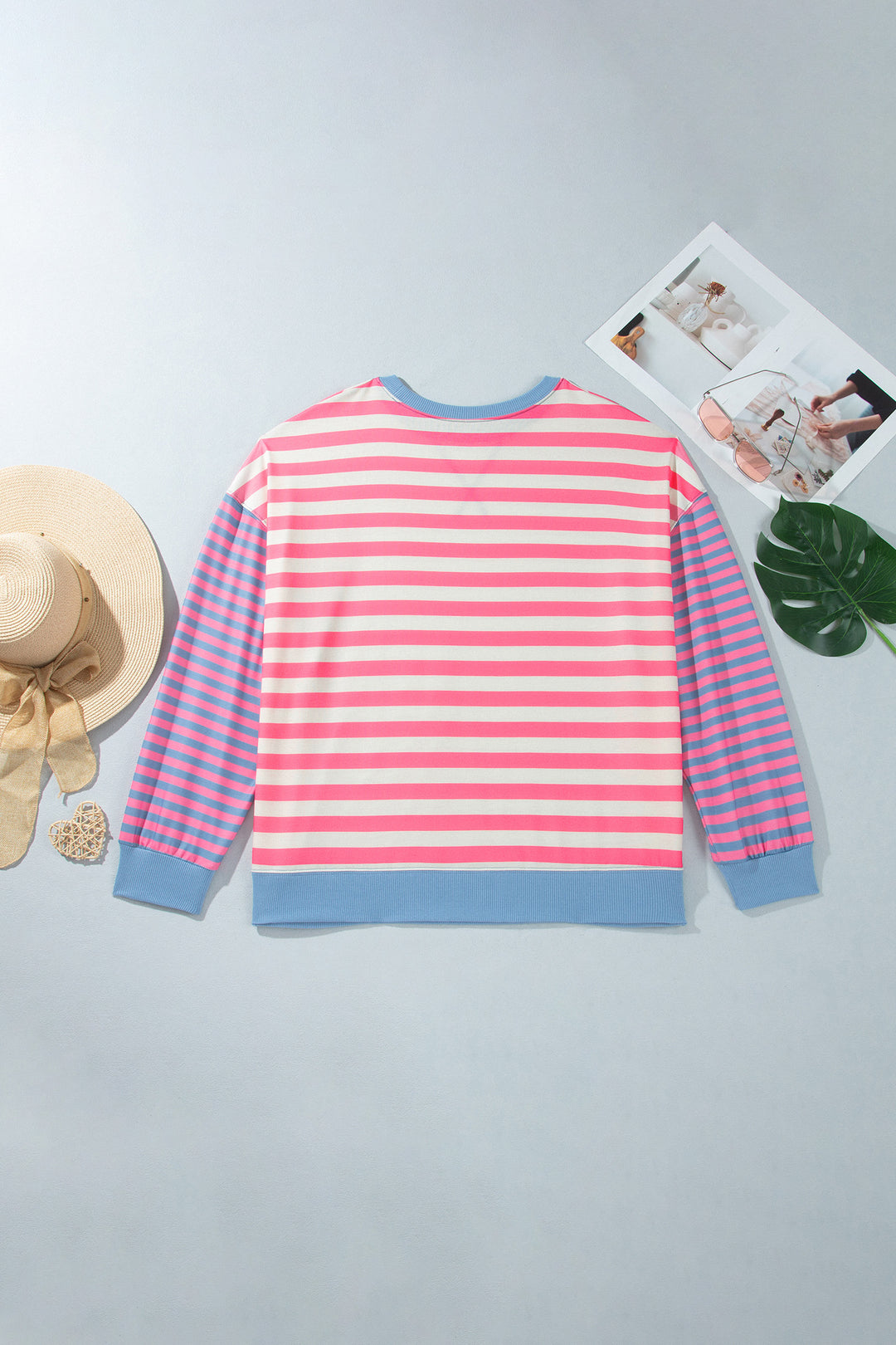 Pink Stripe Colorblock Striped Crewneck Long Sleeve Shift Tunic Plus Size Sweatshirt