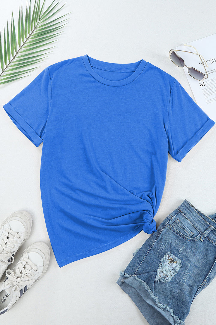 Dark Blue Casual Plain Crew Neck Tee