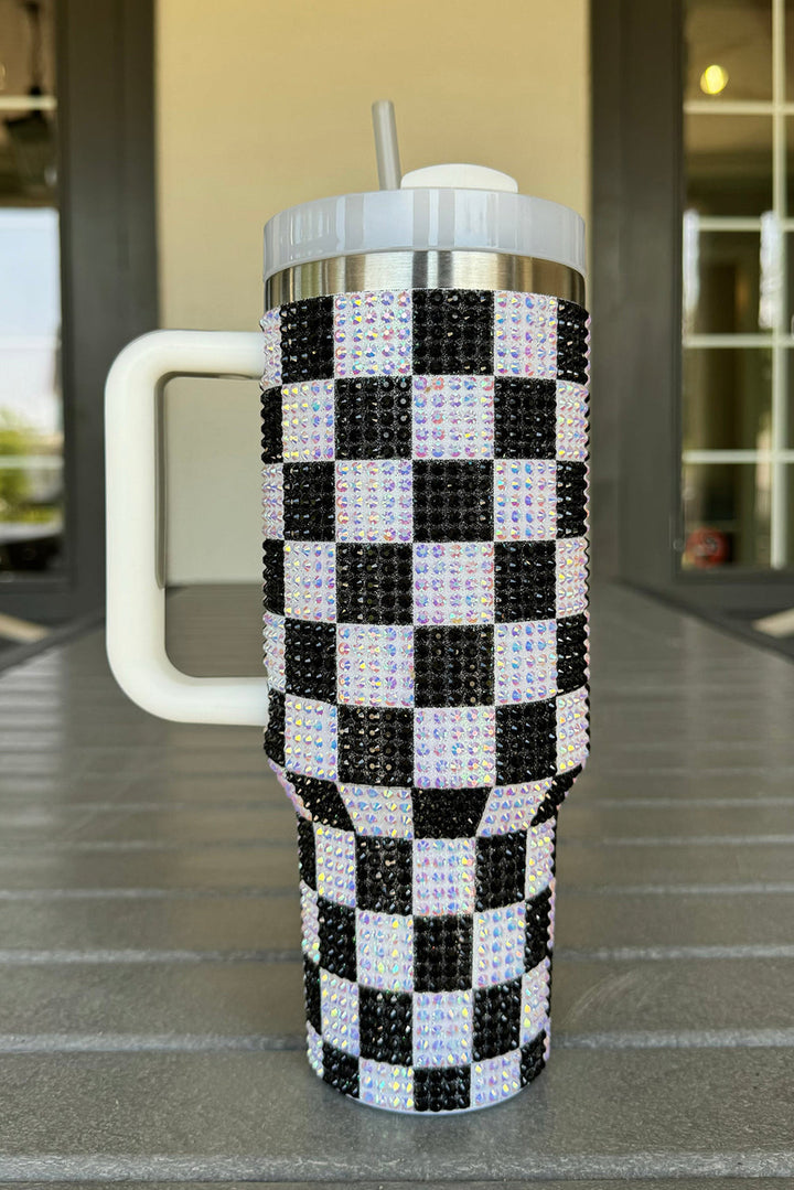 Full Rhinestone Checkerboard Handled Tumbler 40oz