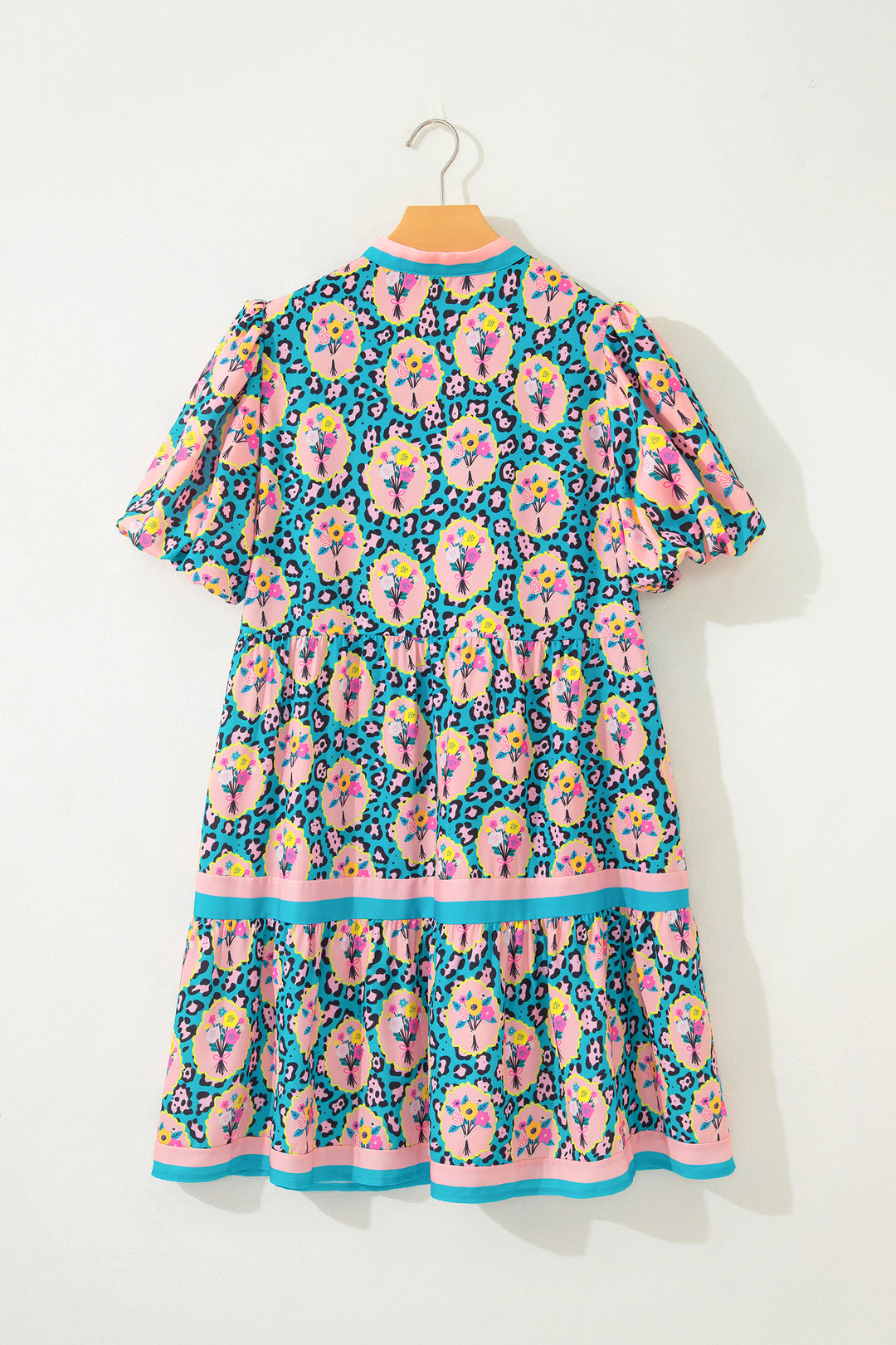 Green Leopard Floral Short Dress