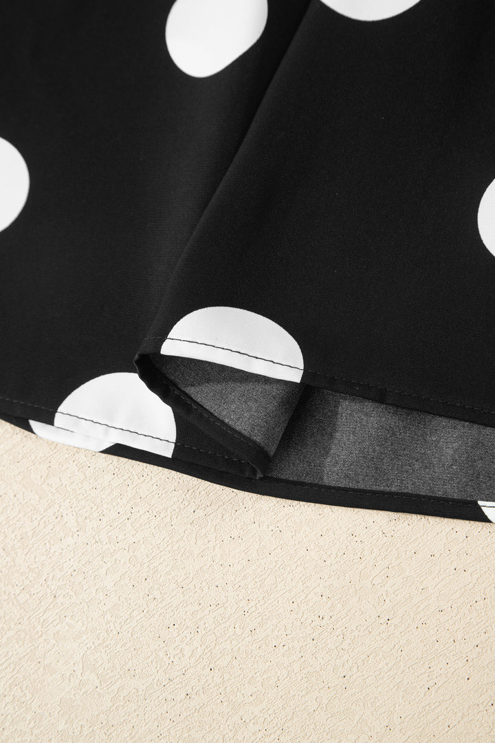 Black Polka Dot Print Pleated Round Neck Tank Casual Wide Leg Two-Piece Outfit