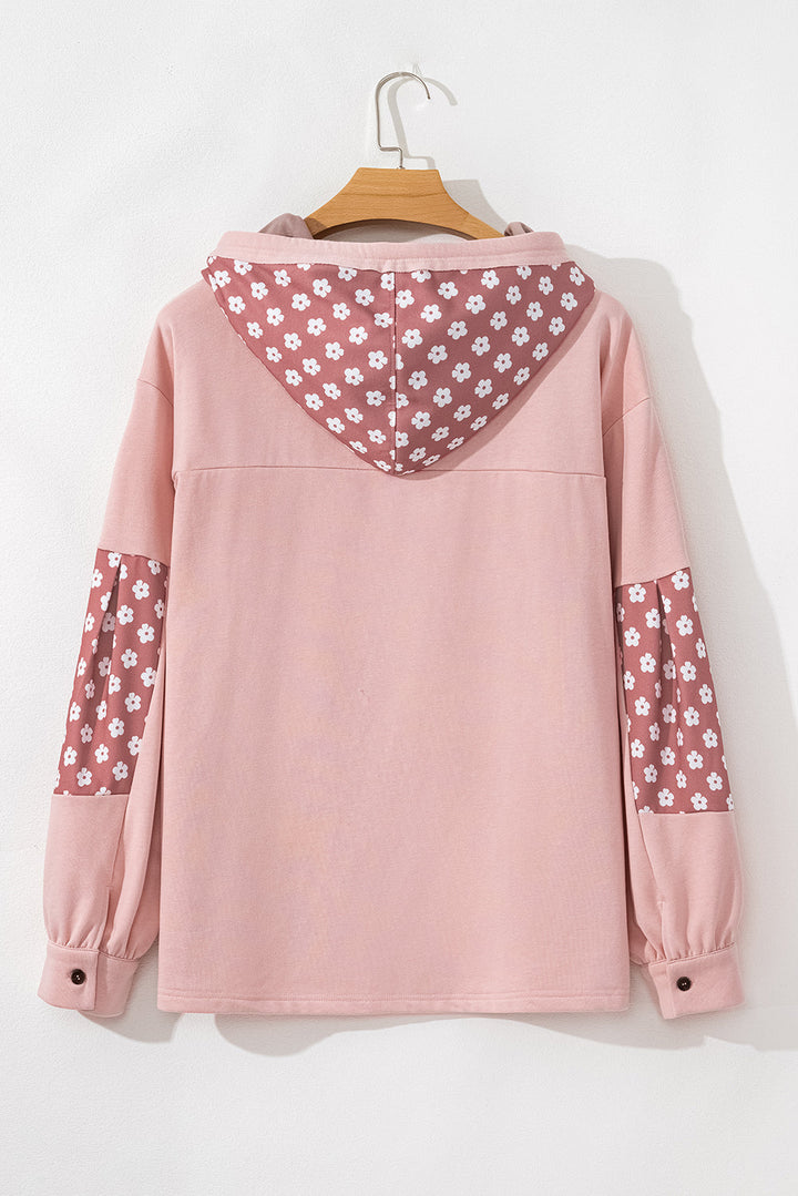 Star Patch Graphic Floral Color Block Drawstring Plus Size Hoodie