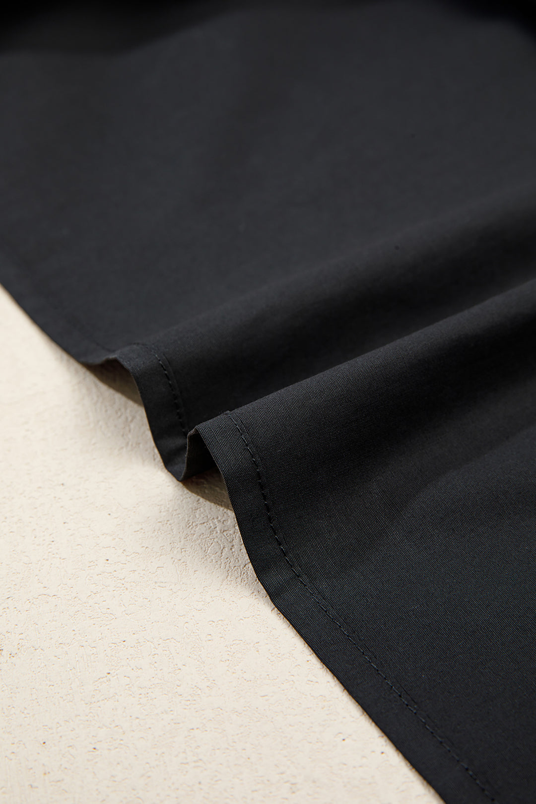 Black Short Puff Sleeve Contrast Embroidered Detail V Neck Blouse