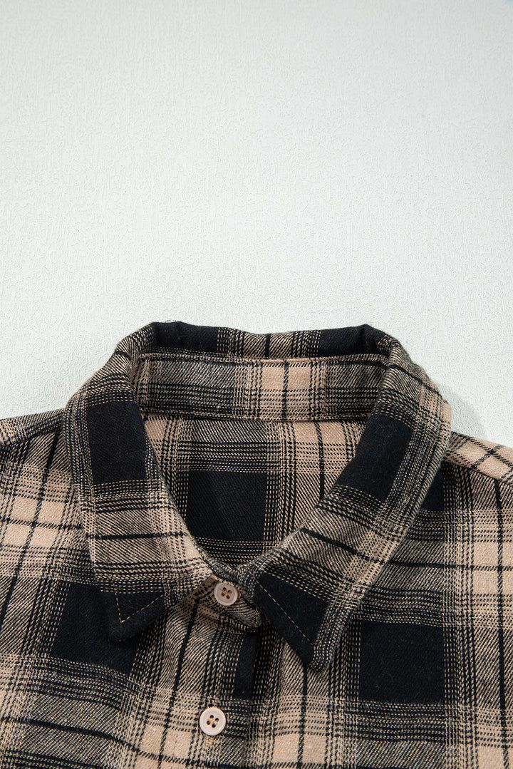 Multicolour Retro Plaid Double Flap Pocket Brushed Shacket