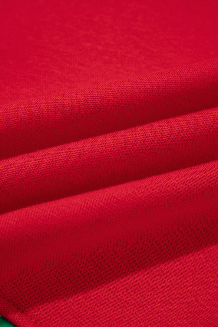 Fiery Red Polka Dot Letter Print Contrast Trim Mock Neck Sweatshirt