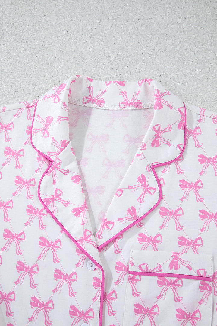 bowknot printed short sleeve and ruffled shorts pajama set