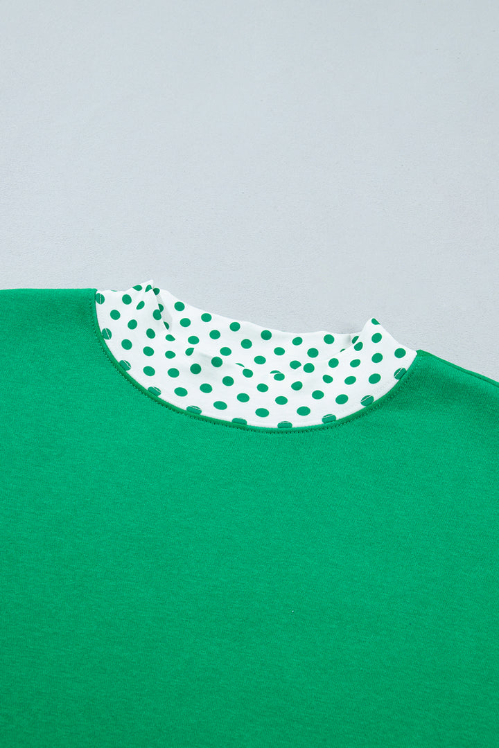 Bright Green Polka Dot Trim Baggy Pullover 2pcs Short Set