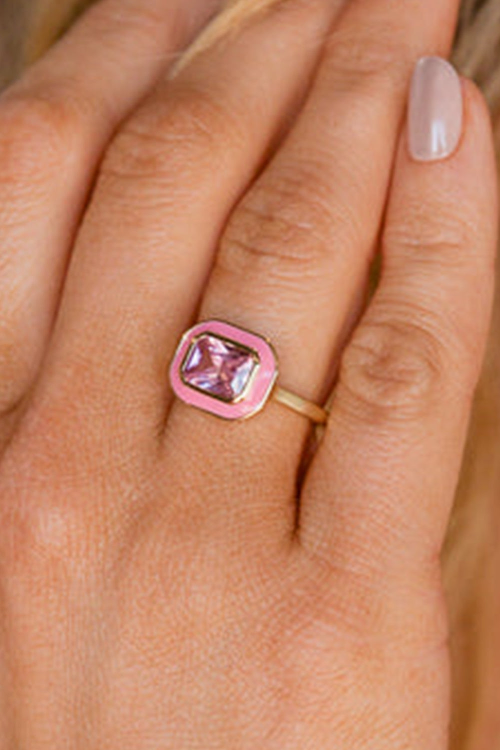 Square Gem Insert Alloy Ring