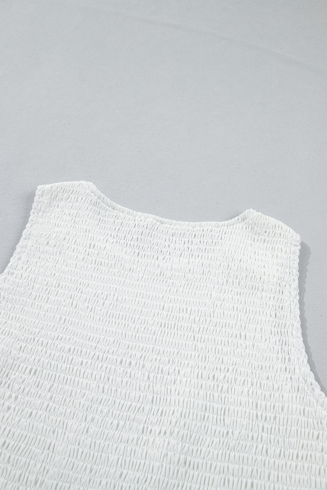 Chic White Sleeveless Smocked Lace Peplum Top