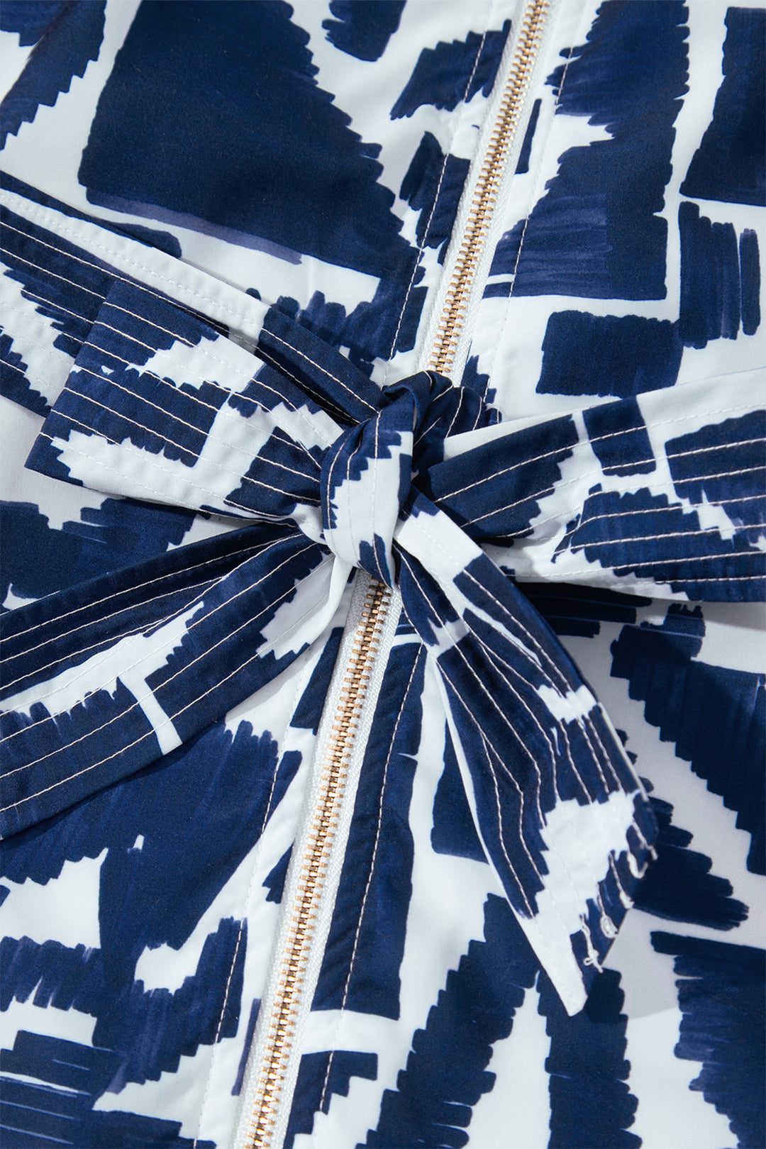 Blue Abstract Geometric Print Zip Front Shift Dress