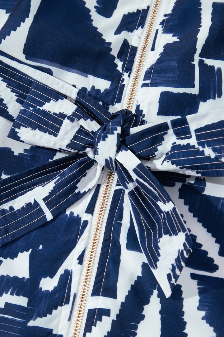 Blue Abstract Geometric Print Zip Front Shift Dress