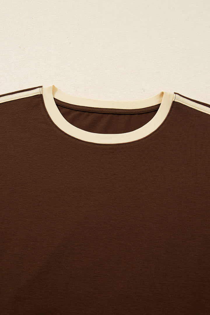Varsity Striped Accent Contrast Crew Neck Long Sleeve T Shirt