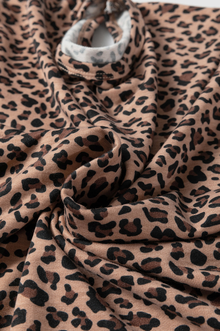Brown Leopard High-Low Loose Tee Ankle Length Pants Set
