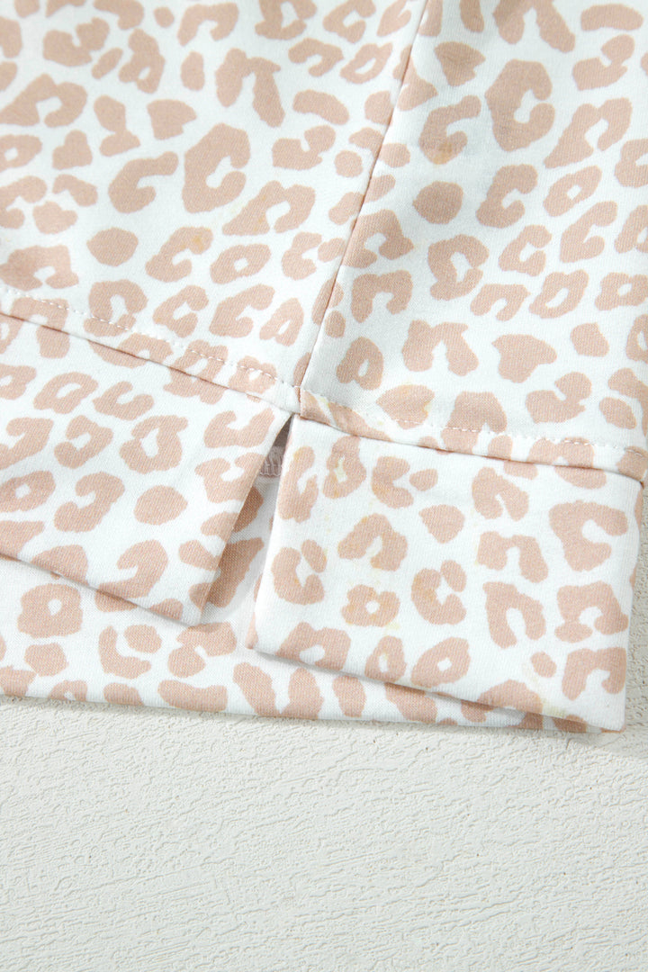 Beige Leopard Zip Polo Top 2pcs Short Set