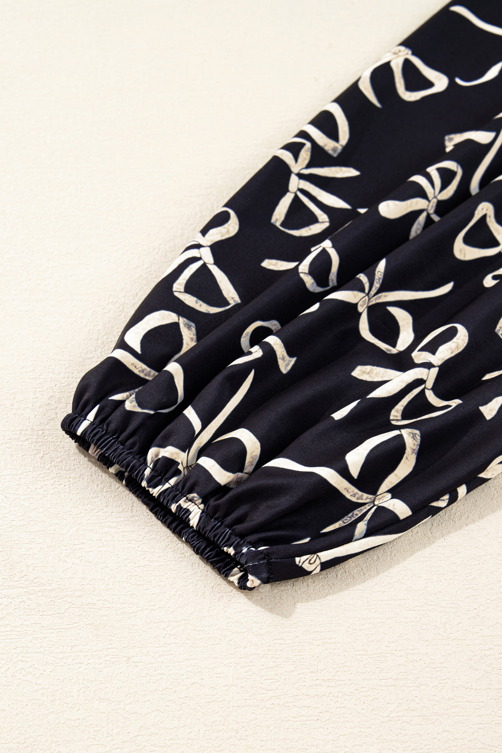 Black Bow Knot Patchwork Crewneck Plus Size Blouse