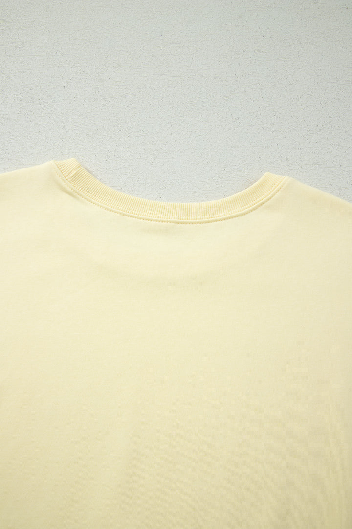 Yellow Cream Solid Color Tee Drawstring Shorts Comfy 2pcs Set