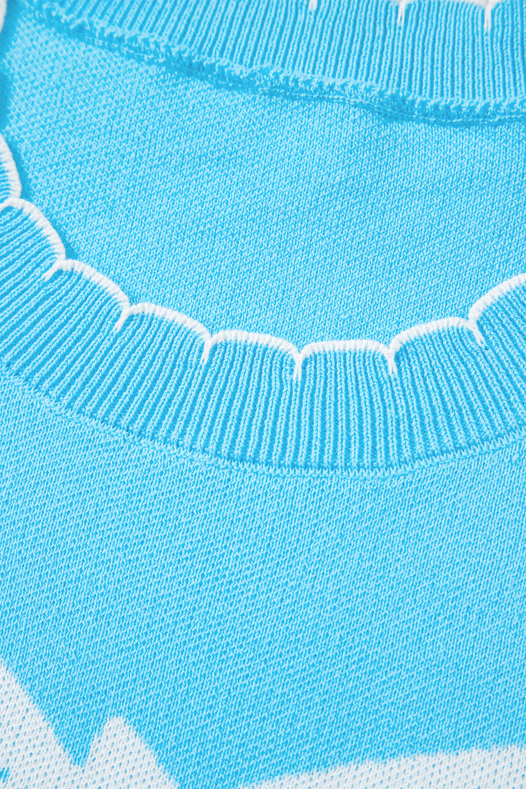 Light Blue Big Ribbon Bow Print Contrast Stitch Trim Drop Shoulder Sweater