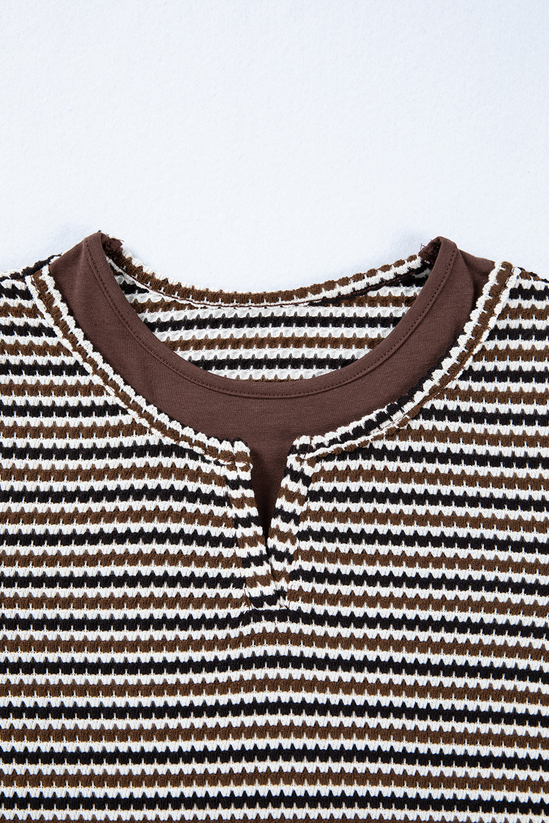 Faux Two Piece Textured Striped Round Neck Long Sleeve T Shirt