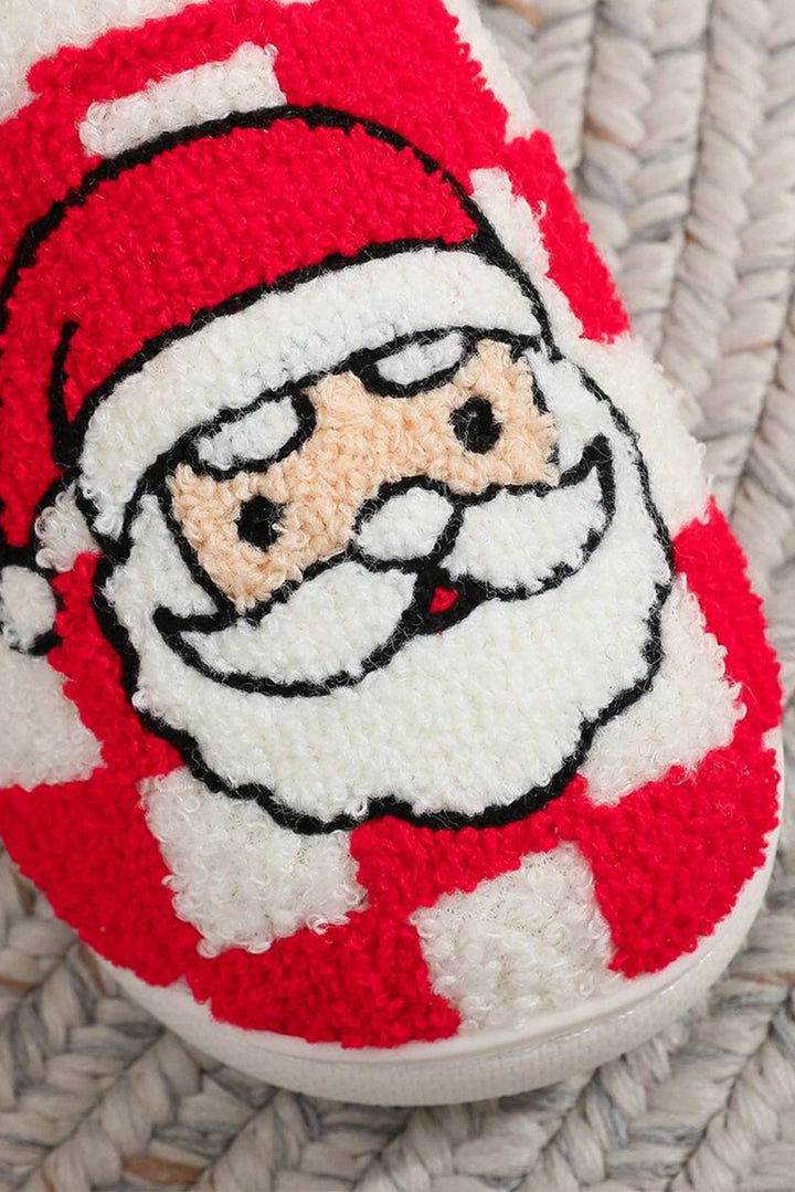 Plüsch-Hausschuhe mit kariertem Weihnachtsmann-Motiv