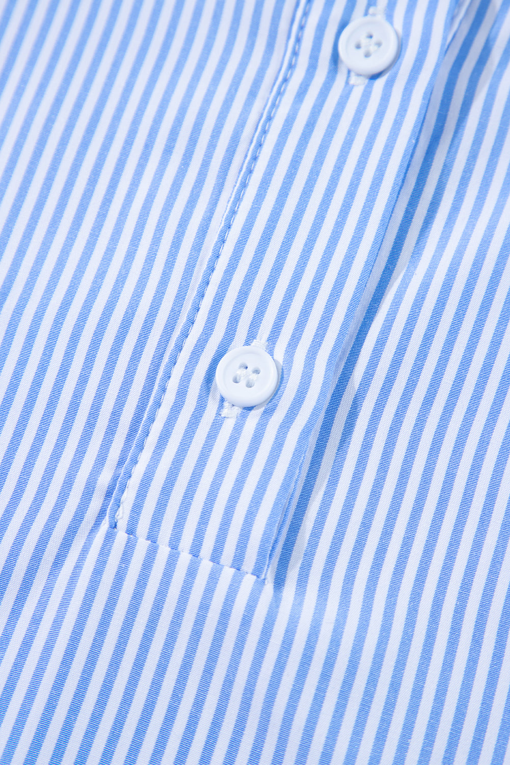 Sky Blue Stripe Pinstripe Smocked Cuffs Button Shirt Collar Blouse