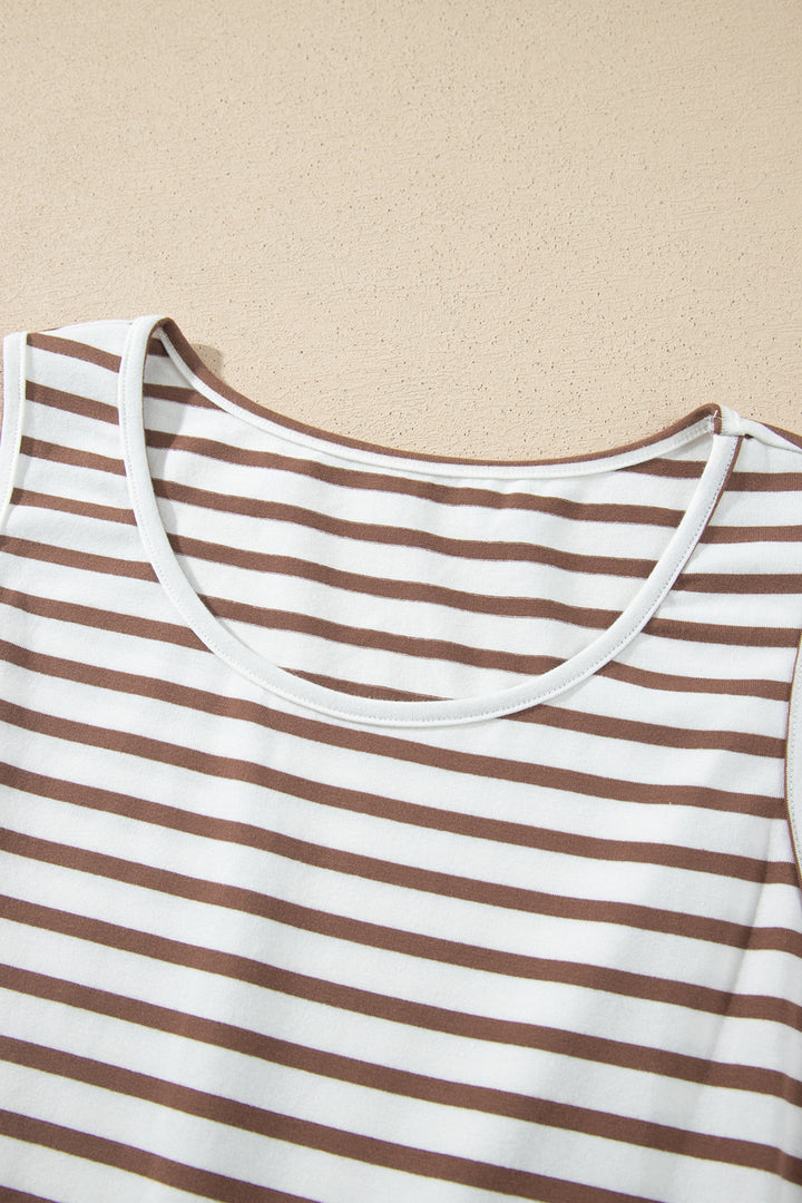 Chestnut Striped Colorblock Sleeveless Casual Long Dress