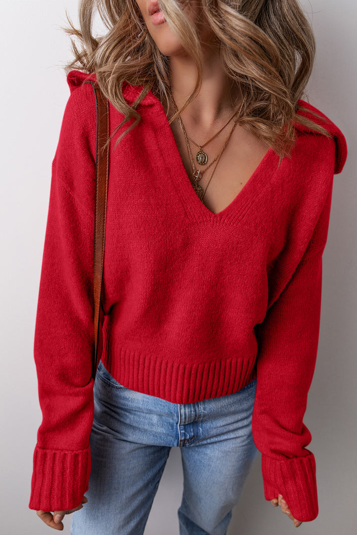 Collared V Neck Ribbed Edge Sexy Elegant Sweater