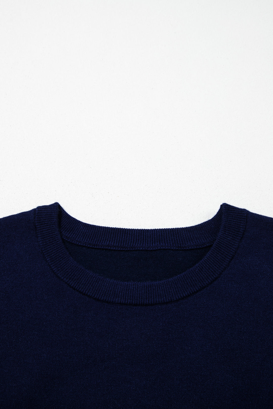 Navy Blue Drop Shoulder Long Sleeve Striped Pullover Sweater