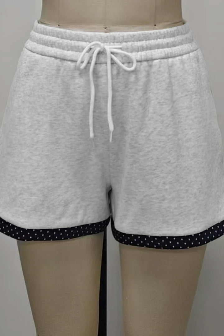 Light Grey Polka Dot Patchwork Mock Neck Pullover Casual Shorts Set
