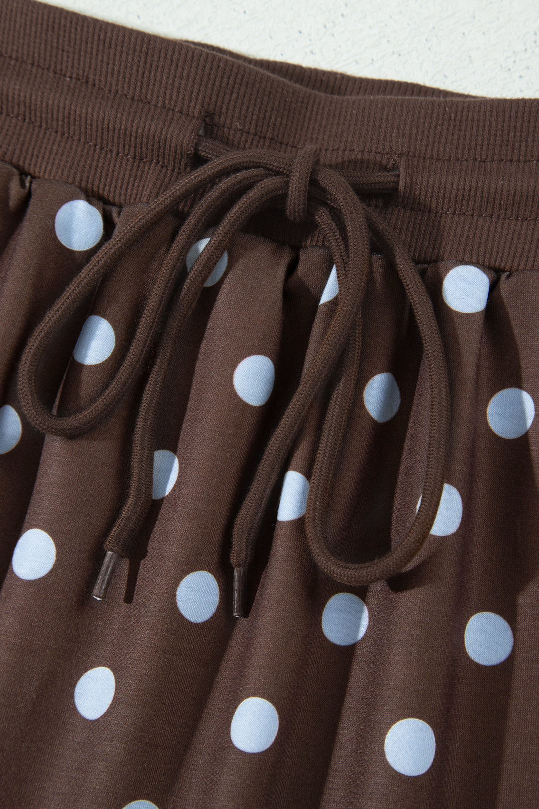 Brown Polka Dot Pullover Embroidered Bow Detail 2pcs Skort Set