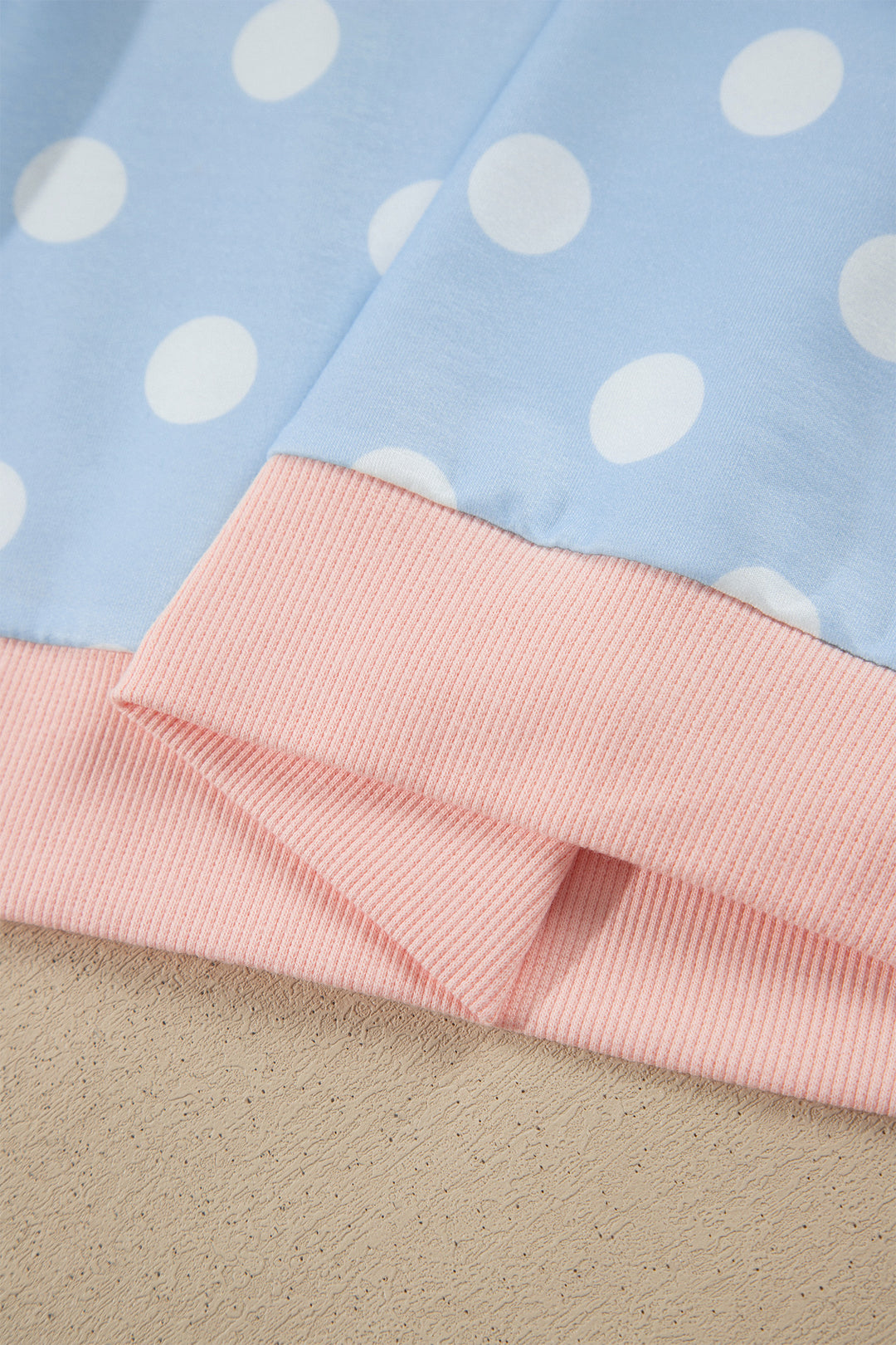 Sky Blue Polka Dot Contrast Trim Long Sleeve Top Drawstring Shift Pants Set