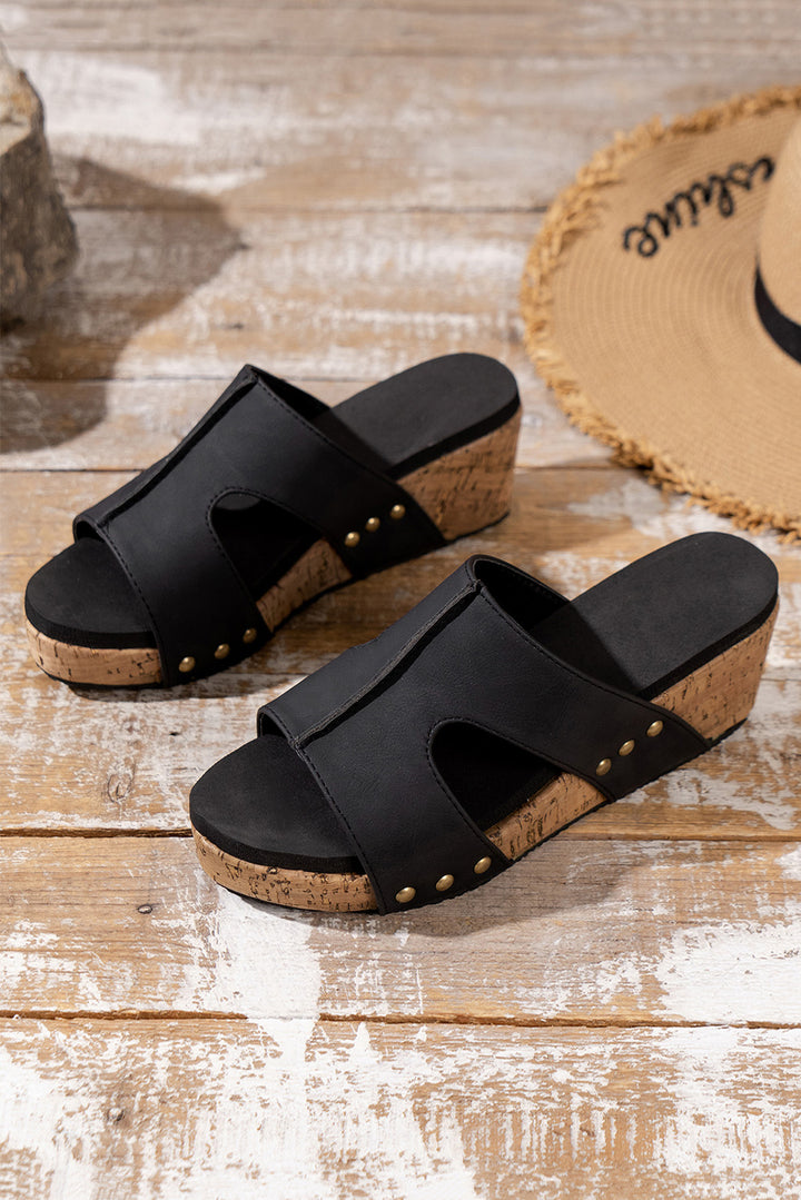 Cut Out Rivet Slip-on Wedge Slippers