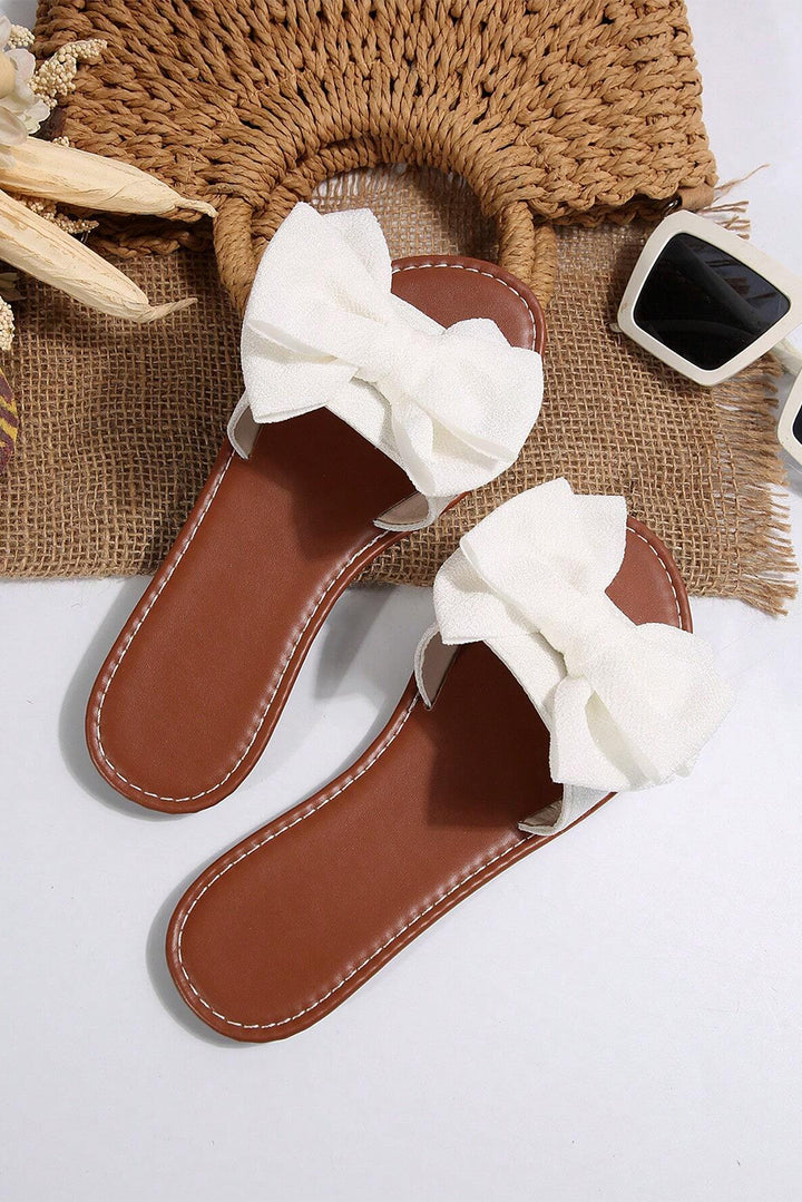 Bow Knot Decor PU Leather Insole Flat Slippers