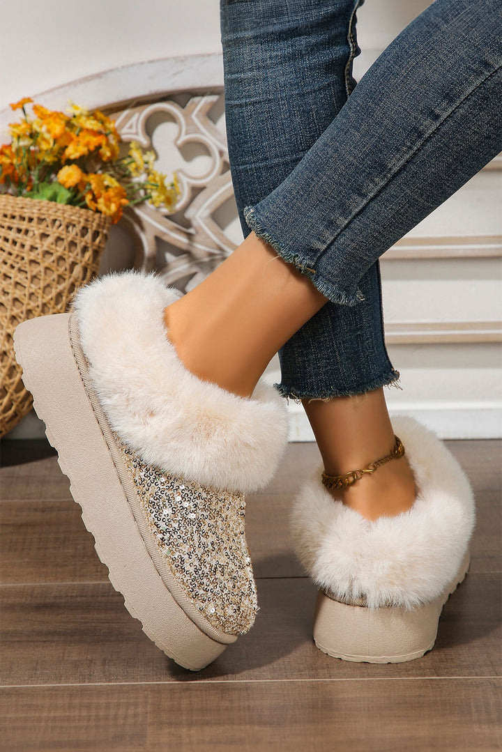 Bottes de neige à semelle épaisse doublées de peluche à paillettes