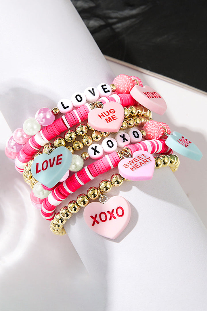 Ensemble de bracelets élastiques en perles avec pendentif cœur de la Saint-Valentin