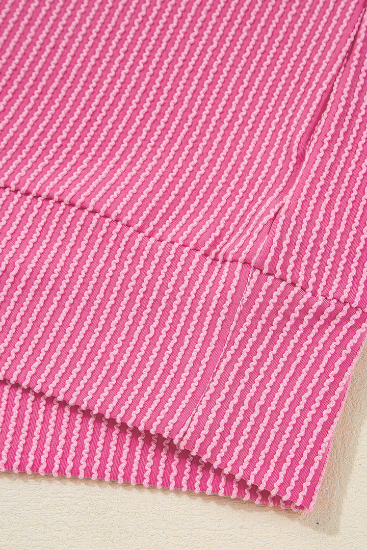 Bonbon Spiral Ribbed Exposed Seam Detail Plus Size Long Sleeve Top