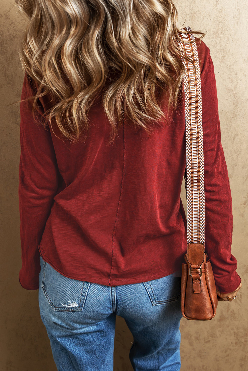 V Neck Center Seam Long Sleeve Tee