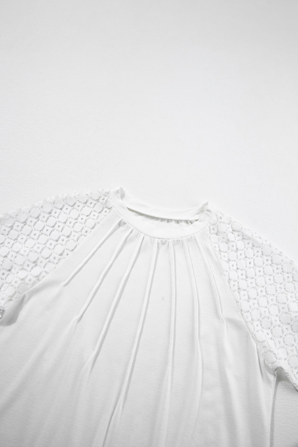 White Seamed Detail Contrast Lace Raglan Sleeve Tee