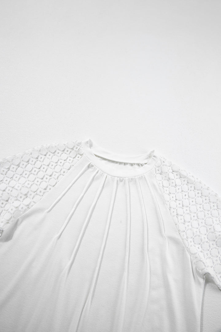 White Seamed Detail Contrast Lace Raglan Sleeve Tee