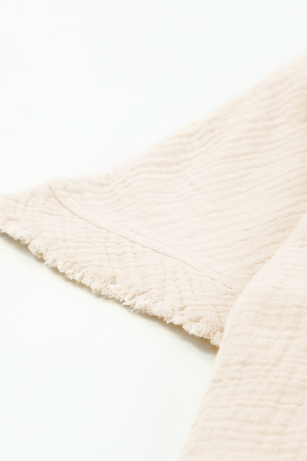 Apricot Frayed Batwing Sleeve Textured Cotton Blouse
