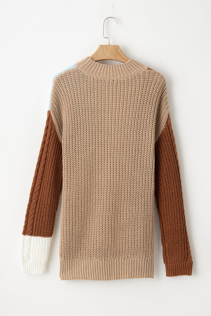 Mix Textured Knit Colorblock Patchwork Sweater
